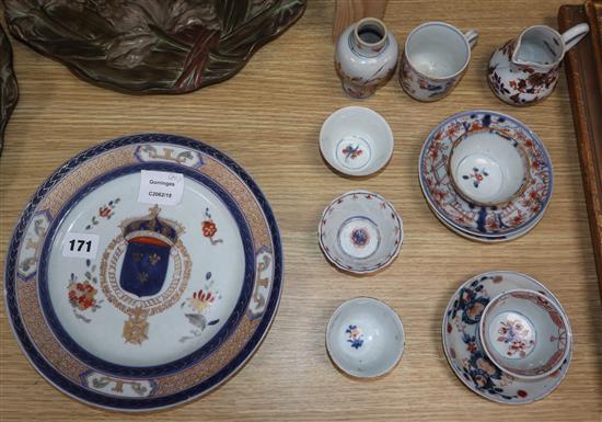A group of 18th century Chinese and Japanese export Imari cups, tea bowls and a vase